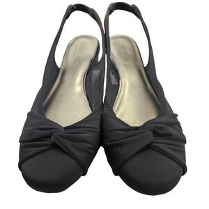 London Fog sz 10M Black Slingback‎ Wedges Fabric Knot Detail Women's Shoes #348